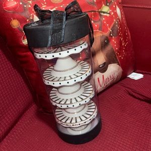 GRACE'S TEAWARE GOLD & BLACK MINI PEDESTAL CUPCAKE DESSERT STAND *RARE PATTERN*